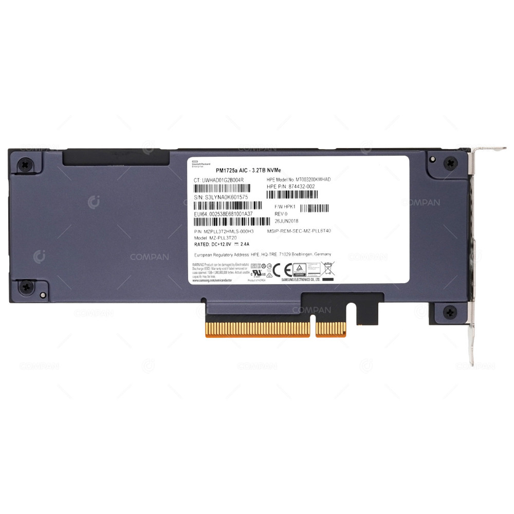 874432-002 LP HPE NVME 3.2TB PCIE 3.0 X8 MU DS HHHL LOW PROFILE